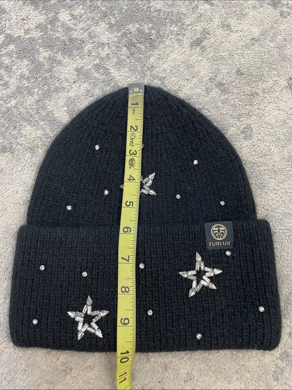 NWT Furlux C2391 Black Crystal Star Angora Nylon Knit Beanie Ski Hat - Picture 7 of 9